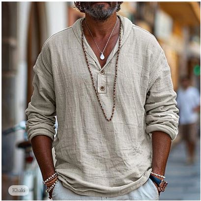 Heren Shirt Casual V-hals Lichtgewicht Relaxed Pasvorm 1