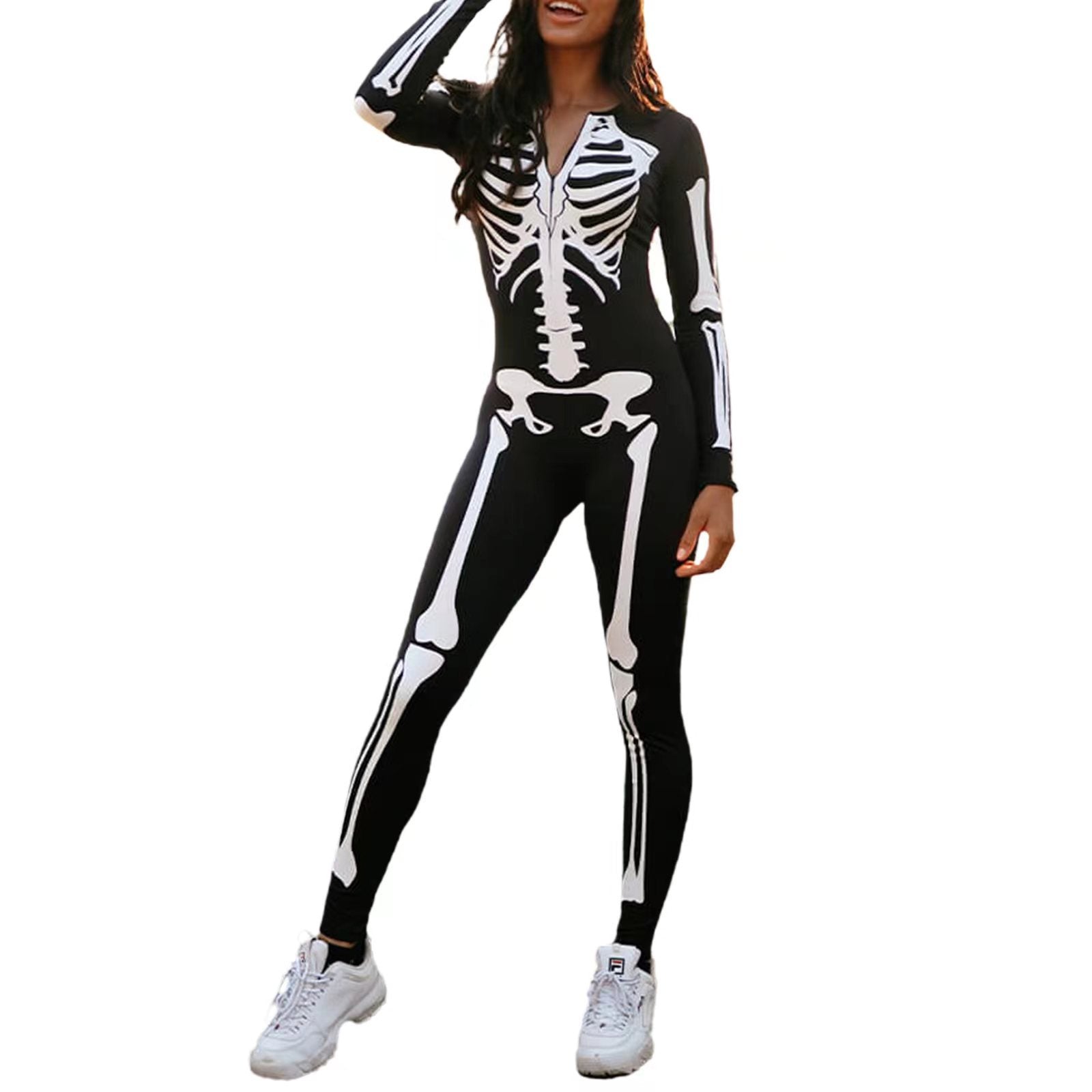 Heren Skeletten Kostuum Met Griezelige Print 3