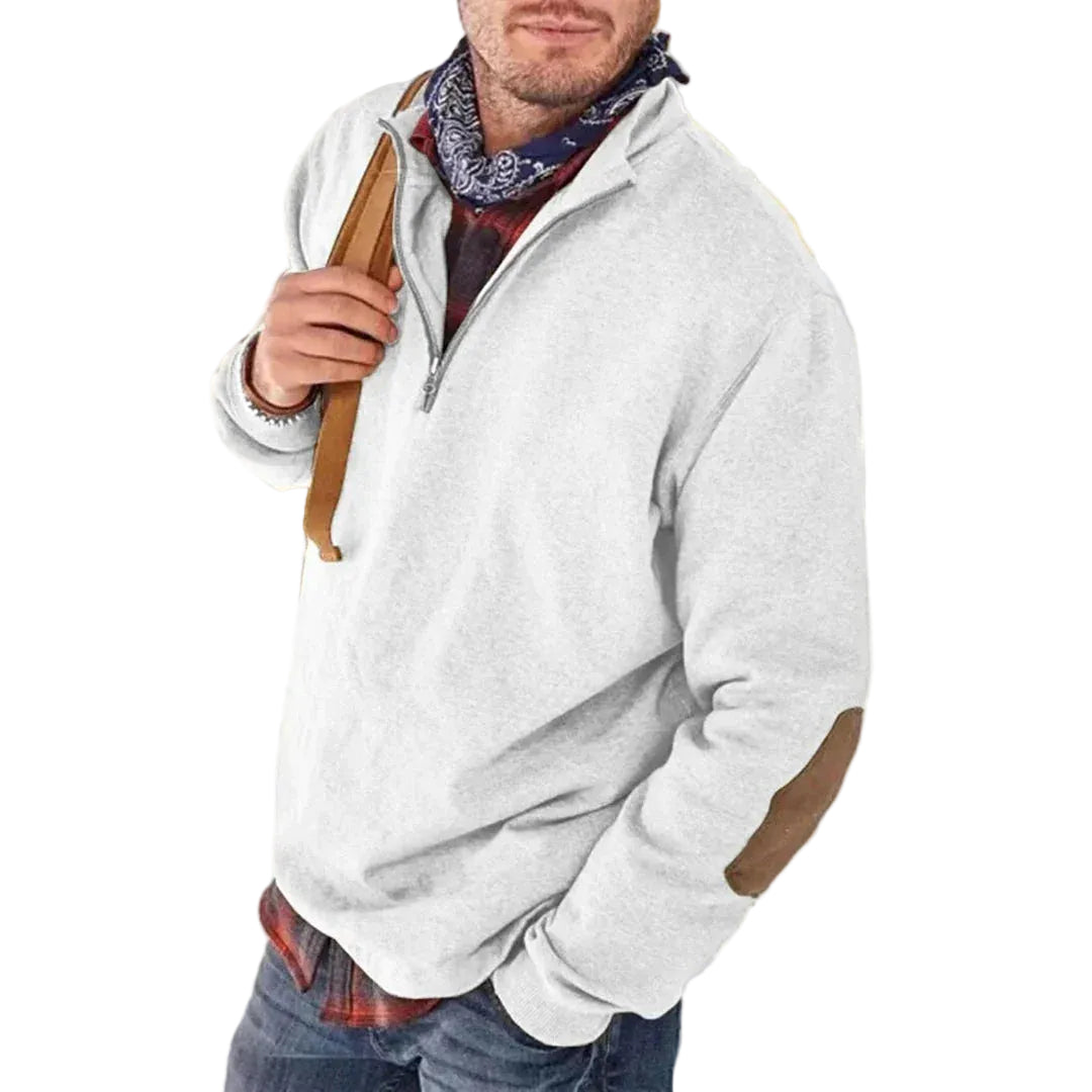 Heren Sweater met Halve Rits en Elleboogstukken 0