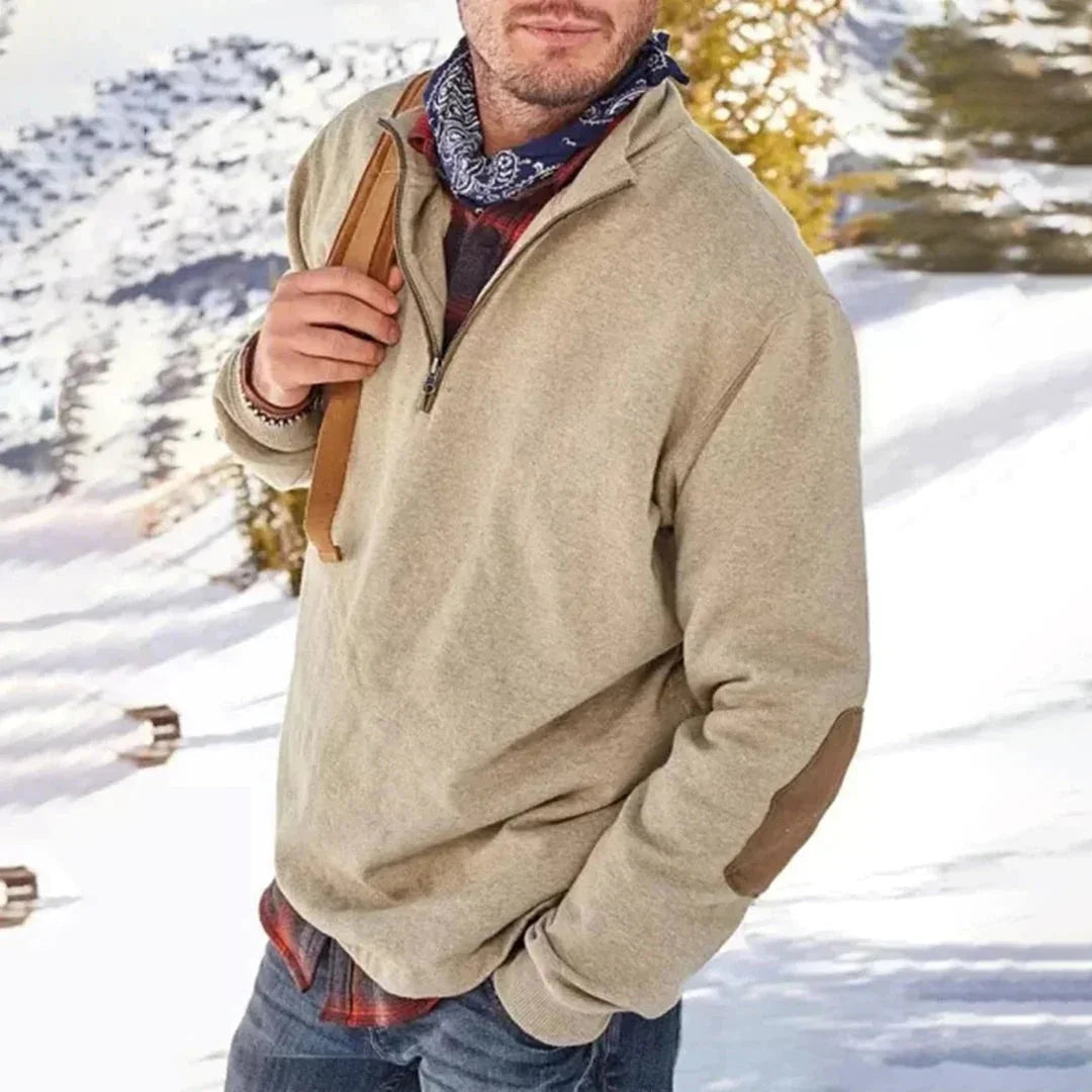 Heren Sweater met Halve Rits en Elleboogstukken 1