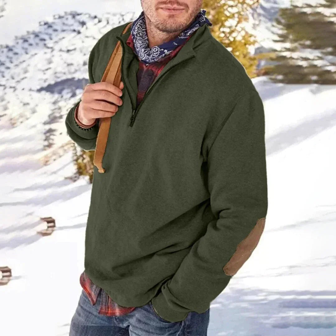 Heren Sweater met Halve Rits en Elleboogstukken 2