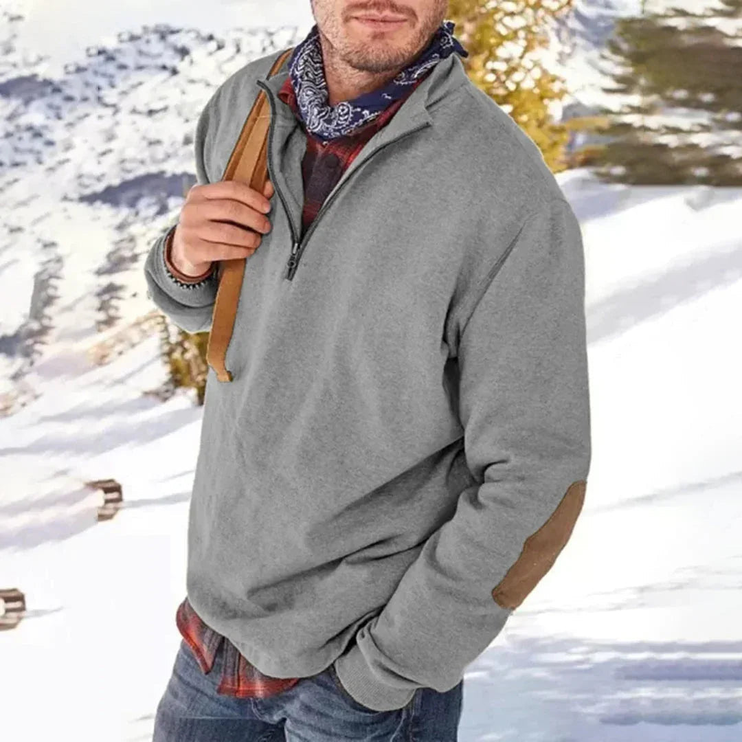 Heren Sweater met Halve Rits en Elleboogstukken 3