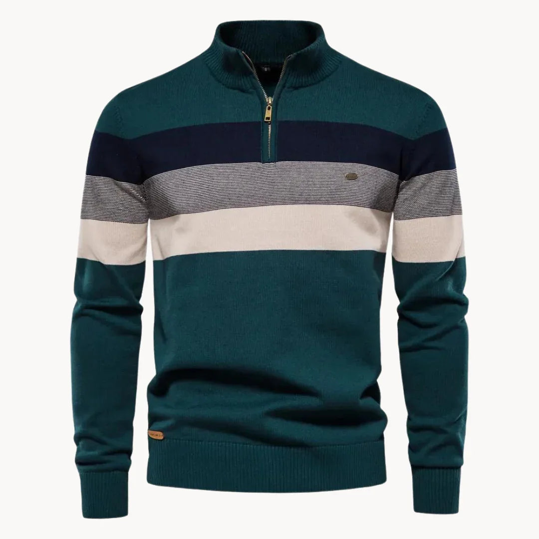 Heren Sweater met Kwartrits en Gestreept Ontwerp 1