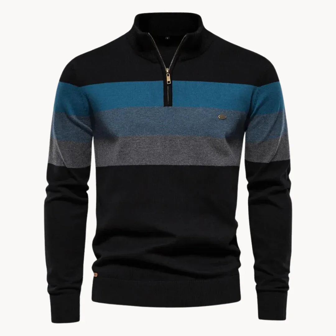 Heren Sweater met Kwartrits en Gestreept Ontwerp 2
