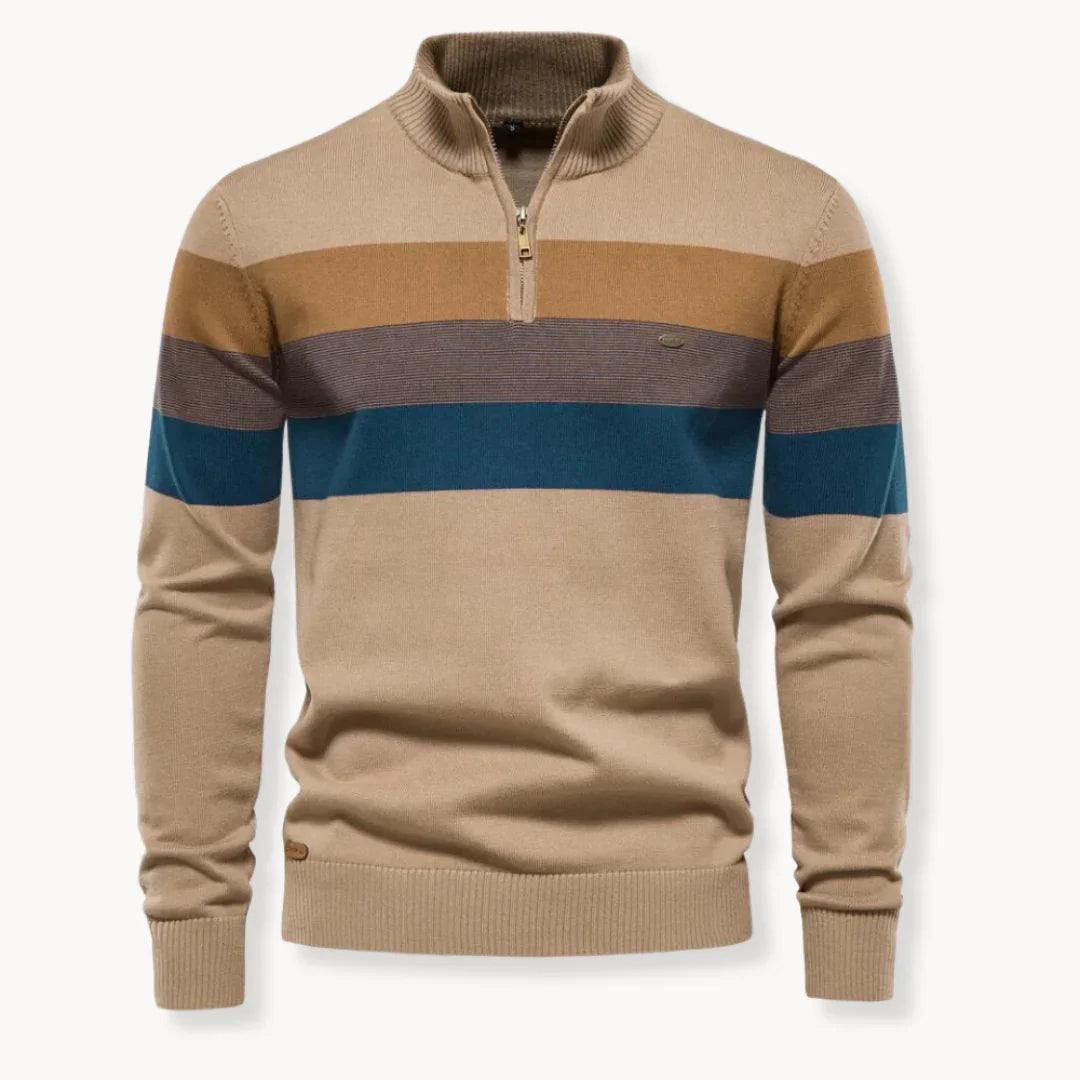 Heren Sweater met Kwartrits en Gestreept Ontwerp 3