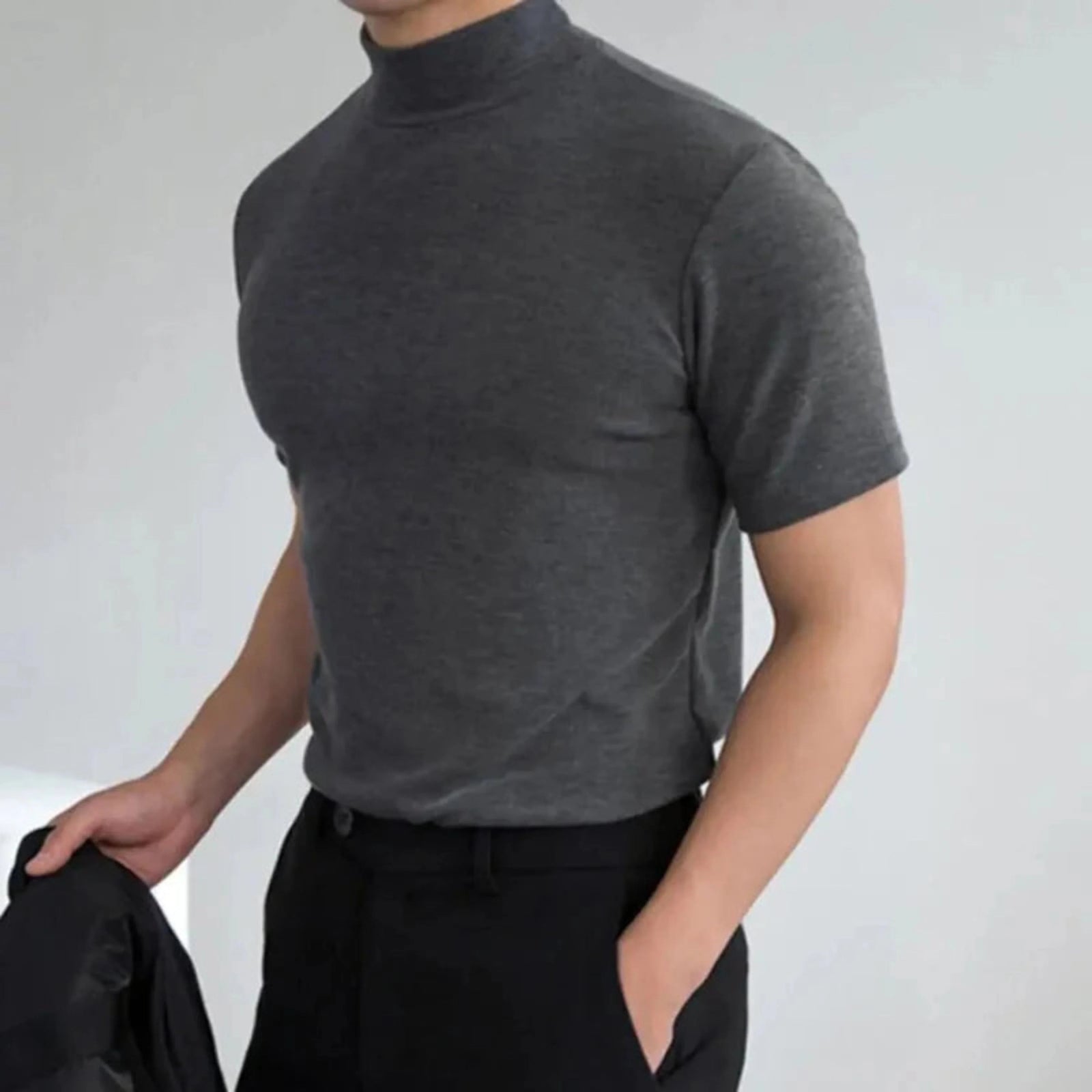 Heren T-shirt met Hoge Kraag Casual 2