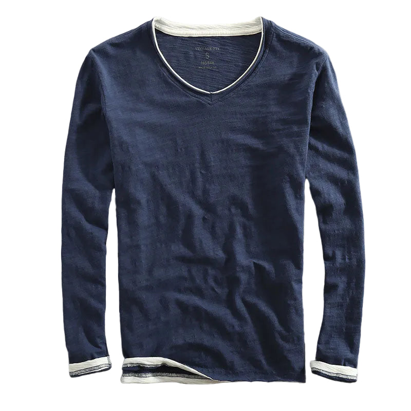 Heren T-shirt met Lange Mouwen en V-hals 0