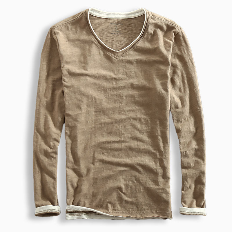 Heren T-shirt met Lange Mouwen en V-hals 1