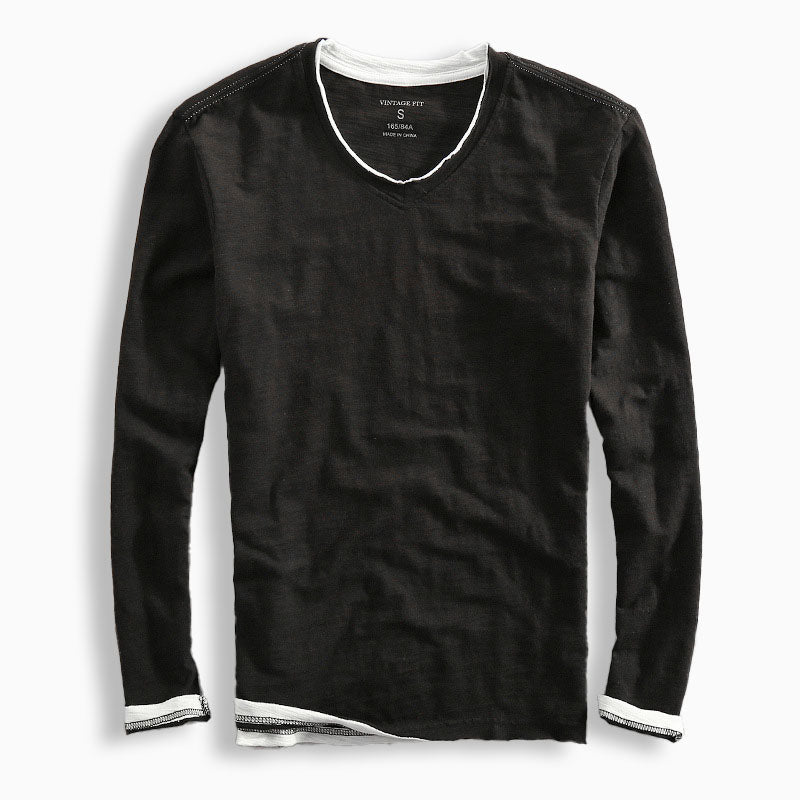 Heren T-shirt met Lange Mouwen en V-hals 2