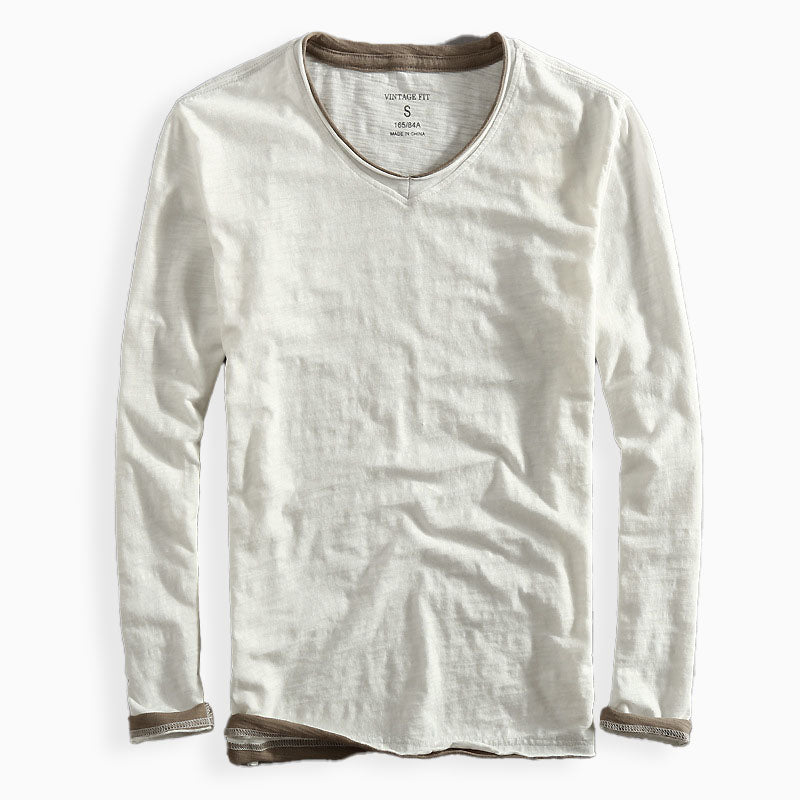 Heren T-shirt met Lange Mouwen en V-hals 3