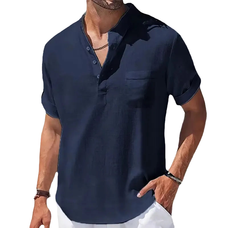Heren T Shirt Henley Casual Met Korte Mouwen 0