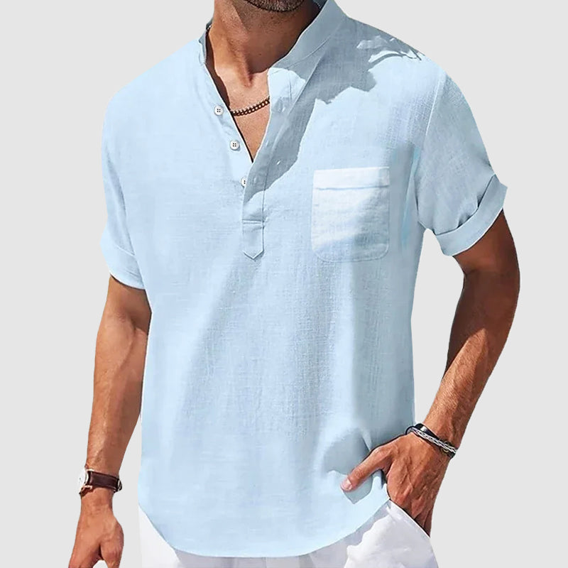Heren T Shirt Henley Casual Met Korte Mouwen 1