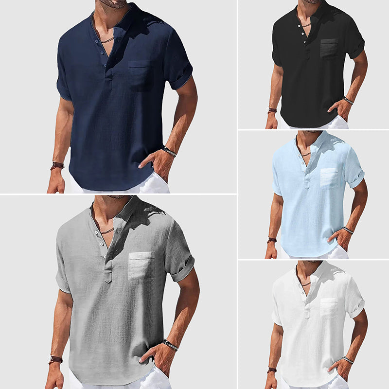 Heren T Shirt Henley Casual Met Korte Mouwen 5