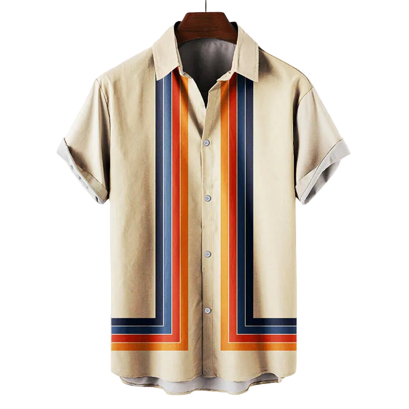 Heren T Shirt Retro Streeppatroon Korte Mouwen 0