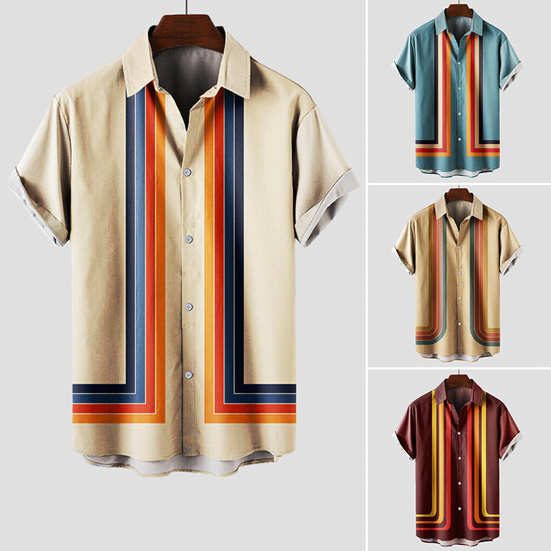 Heren T Shirt Retro Streeppatroon Korte Mouwen 4
