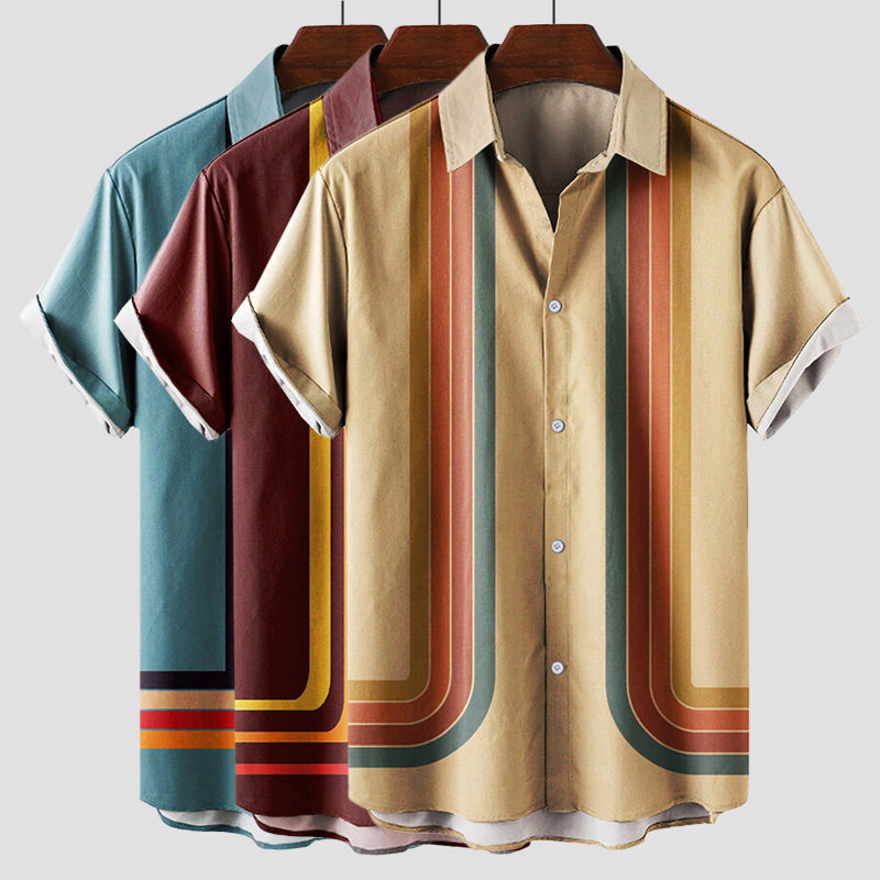 Heren T Shirt Retro Streeppatroon Korte Mouwen 5