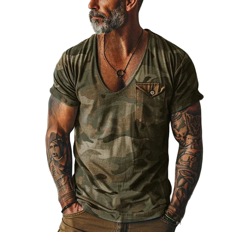 Heren T Shirt Vintage Camouflage V-Hals Avontuurlijke Stijl 0