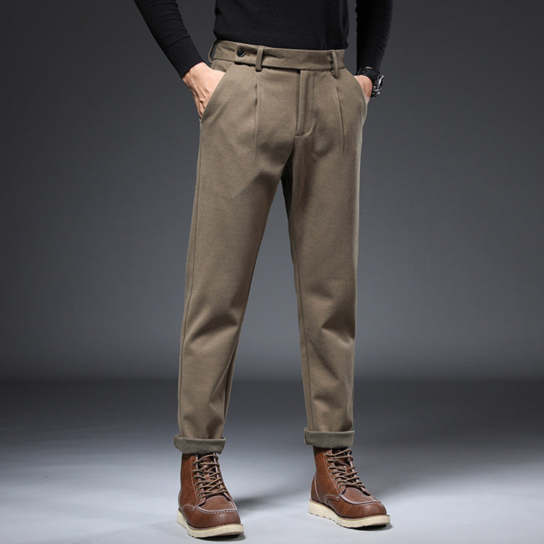 Heren Tapered Fit Plooibroek met Omslag 1