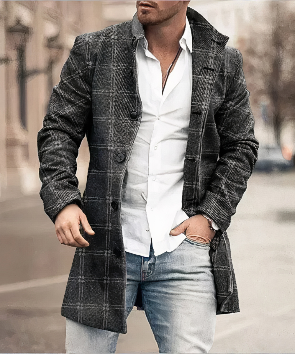 Heren Trenchcoat Bruin Met V-Hals en Lange Lengte 3