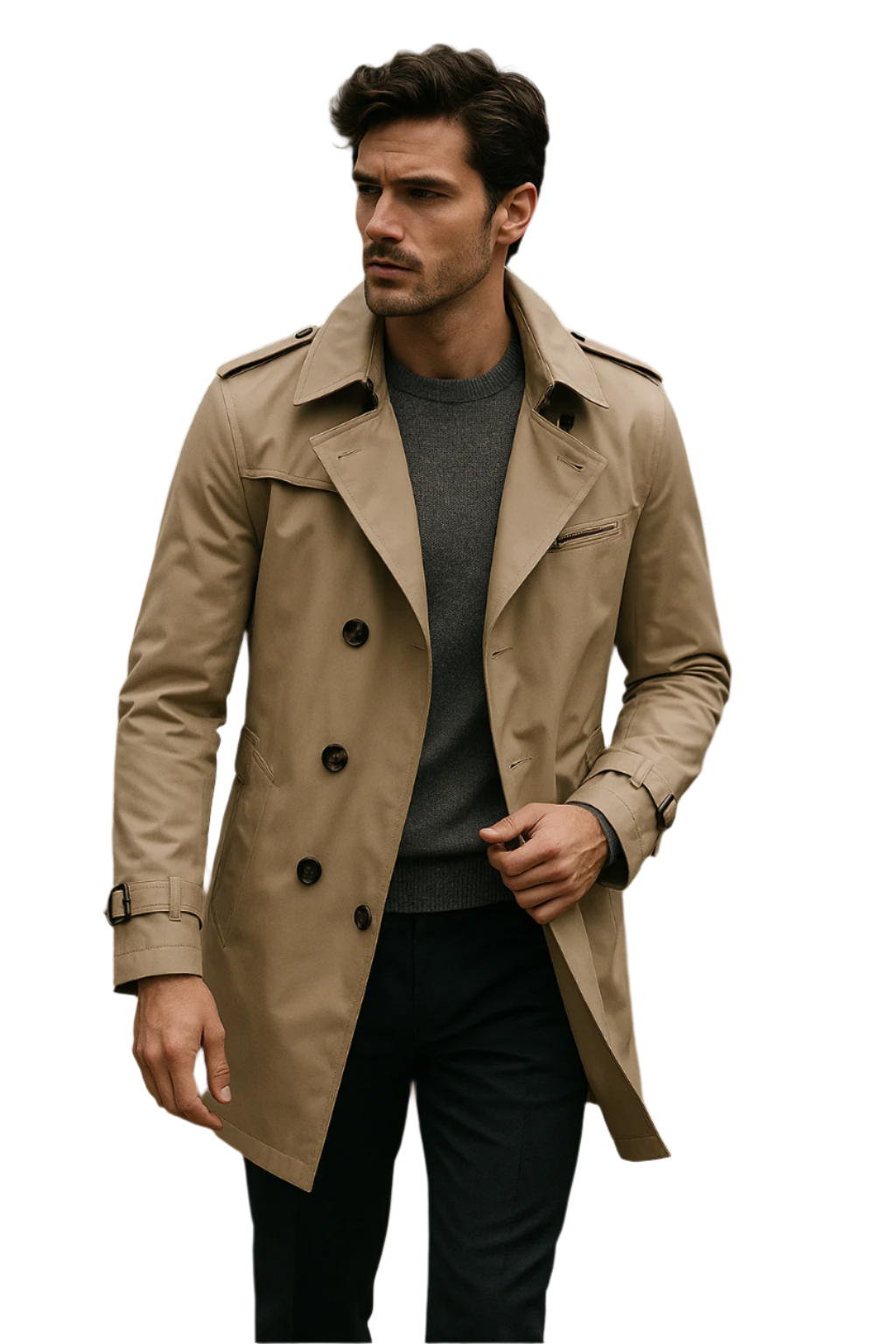 Heren Trenchcoat Dubbelgeknoopte Structuur Soft Blended 0