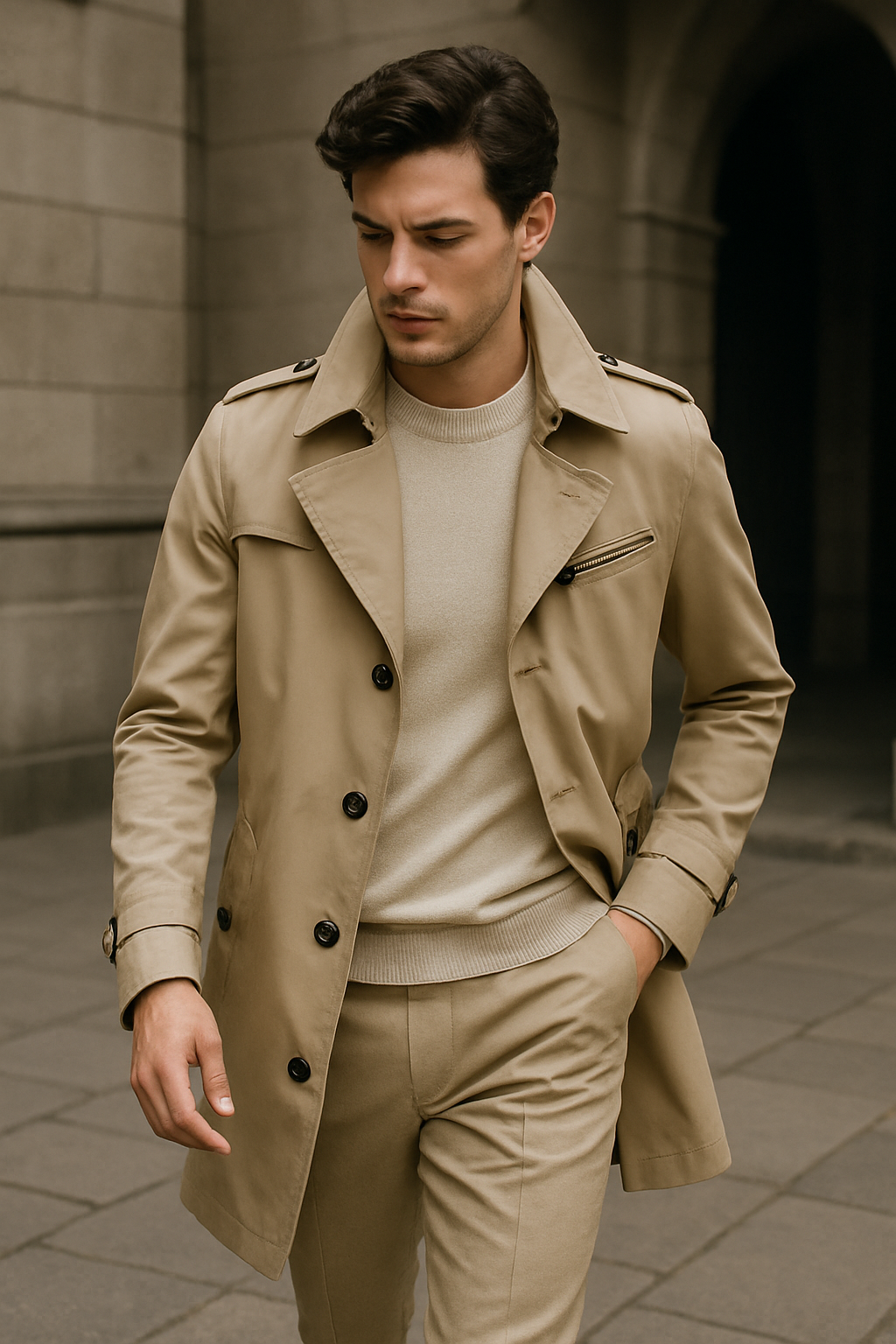 Heren Trenchcoat Dubbelgeknoopte Structuur Soft Blended 1