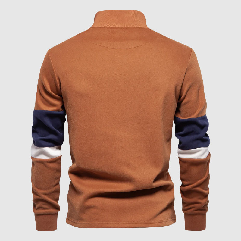Heren Trui Casual Met Patchwork Ontwerp & Kwartritssluiting 4