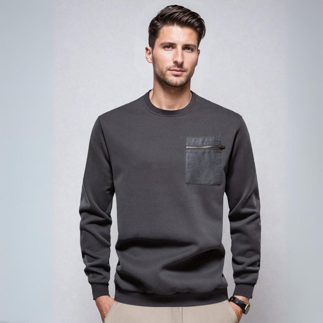 Heren Trui Crewneck Met Ritszak Casual 5