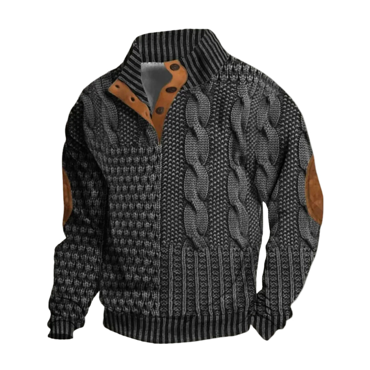 Heren Trui Hoge Hals Met Patchwork Texturen 0