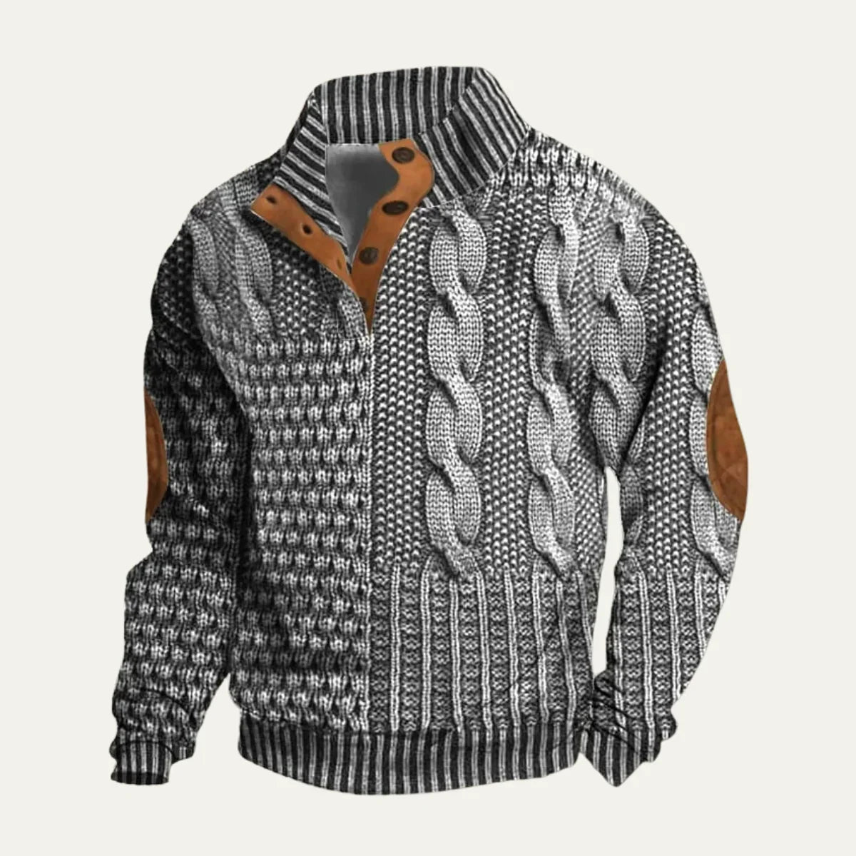 Heren Trui Hoge Hals Met Patchwork Texturen 2