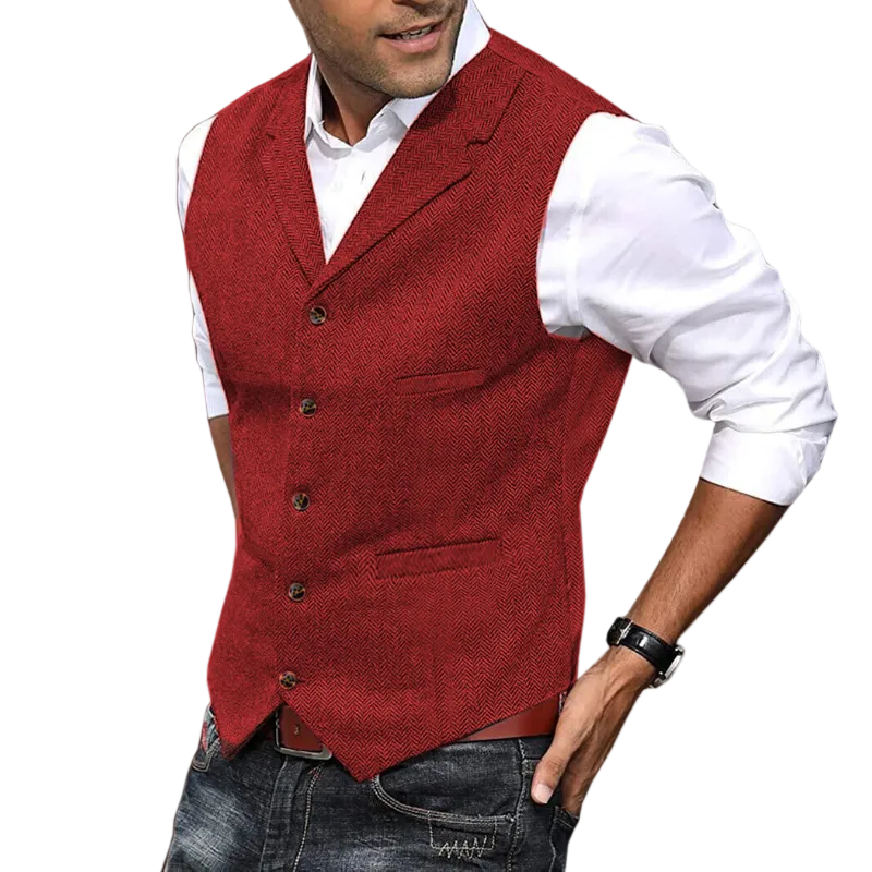 Heren Vest Korte Mouwen Herringbone Stijl Moderne Pasvorm 0