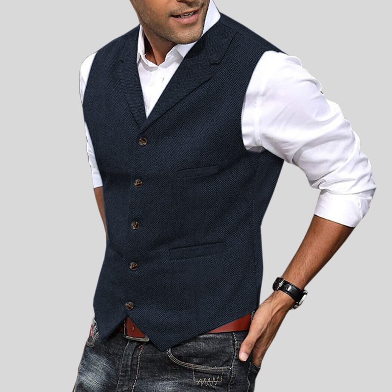 Heren Vest Korte Mouwen Herringbone Stijl Moderne Pasvorm 10