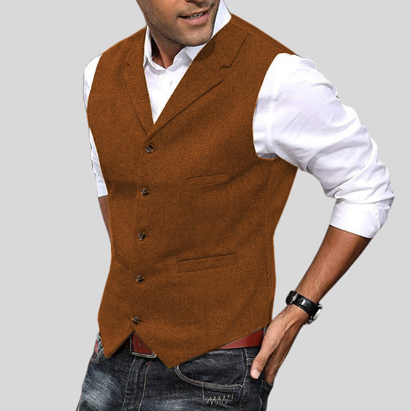 Heren Vest Korte Mouwen Herringbone Stijl Moderne Pasvorm 4