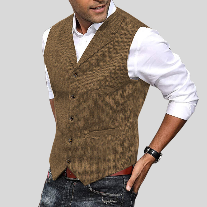 Heren Vest Korte Mouwen Herringbone Stijl Moderne Pasvorm 5