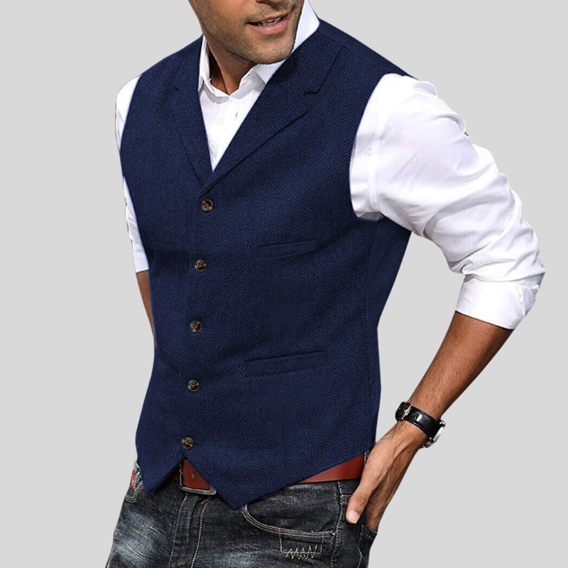 Heren Vest Korte Mouwen Herringbone Stijl Moderne Pasvorm 8