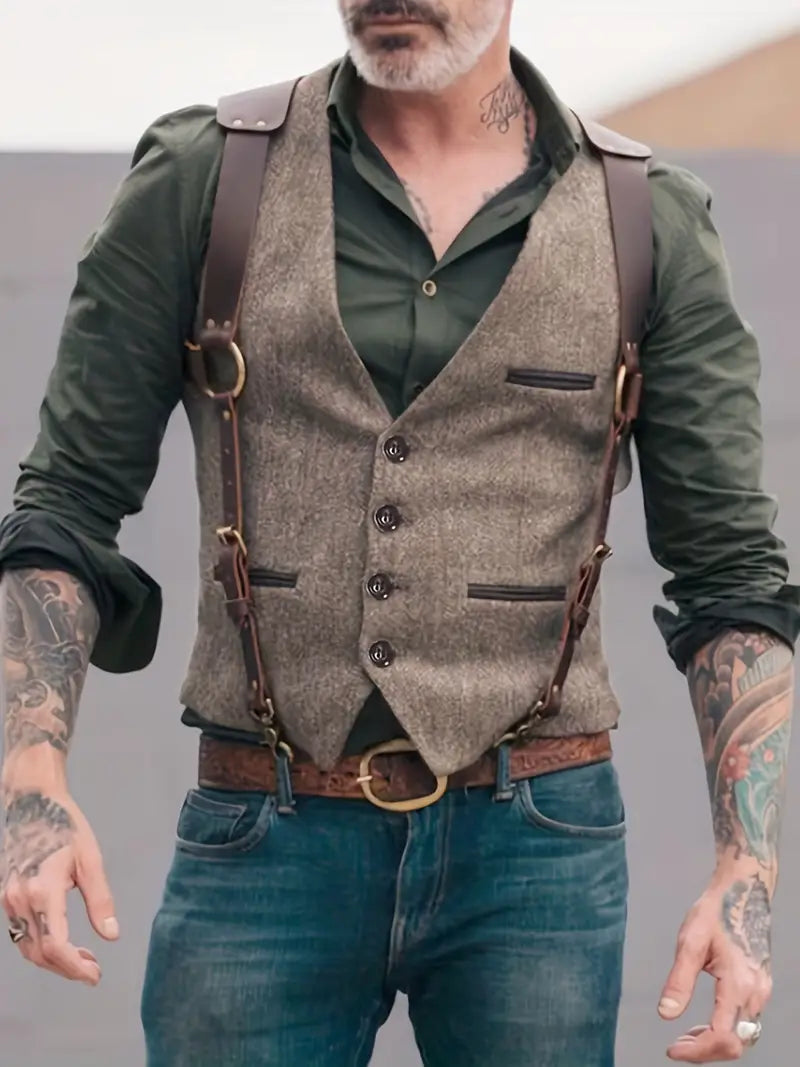 Heren Vest V-hals Omkeerbaar Vintage Stijl 1
