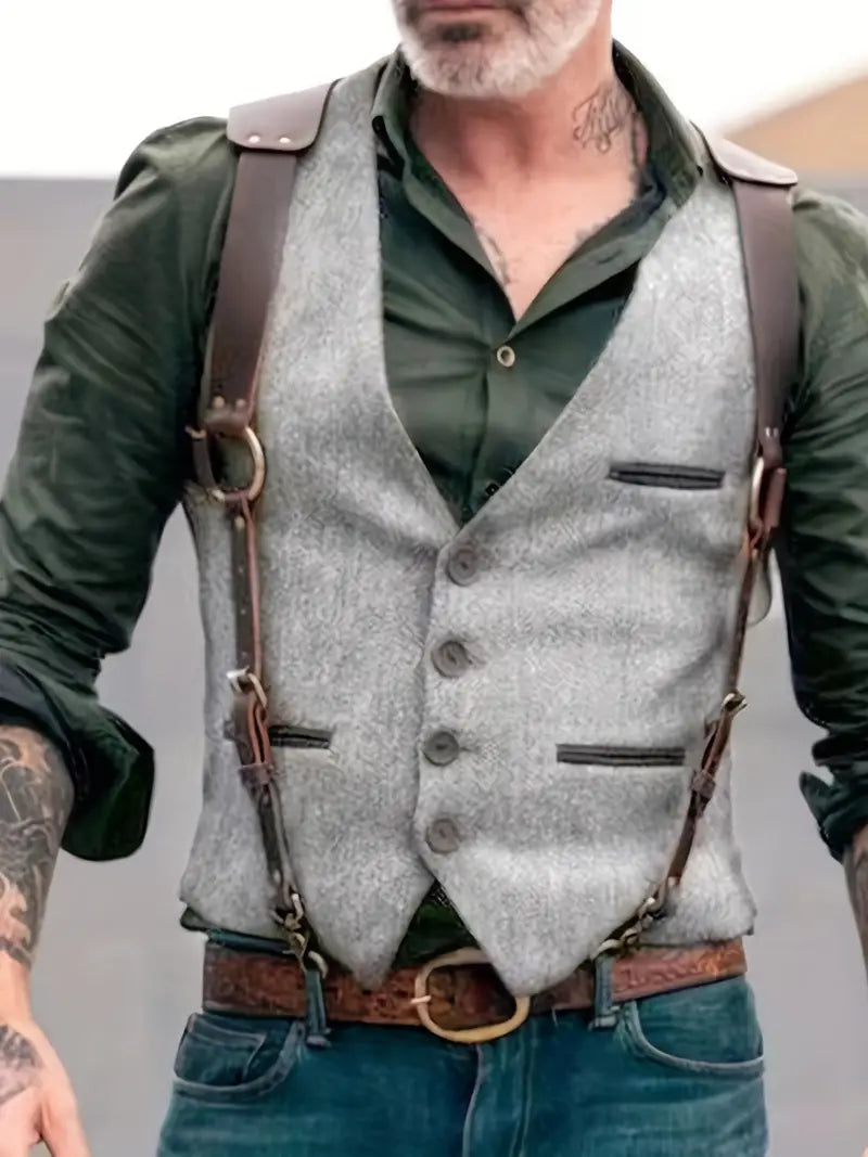 Heren Vest V-hals Omkeerbaar Vintage Stijl 2