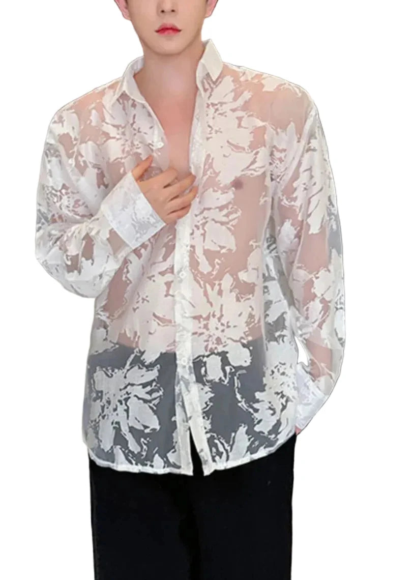 Herenoverhemd Oversized Transparant Met Print Zomerstijl 0