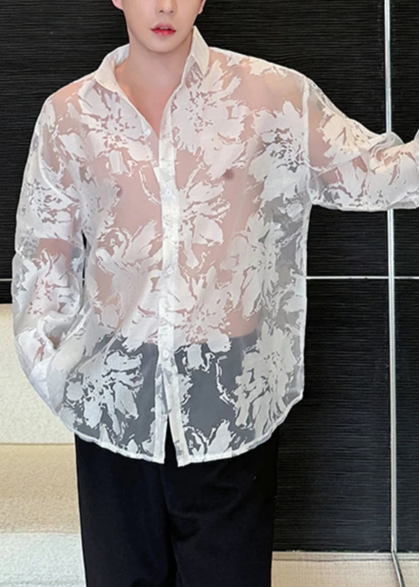 Herenoverhemd Oversized Transparant Met Print Zomerstijl 1