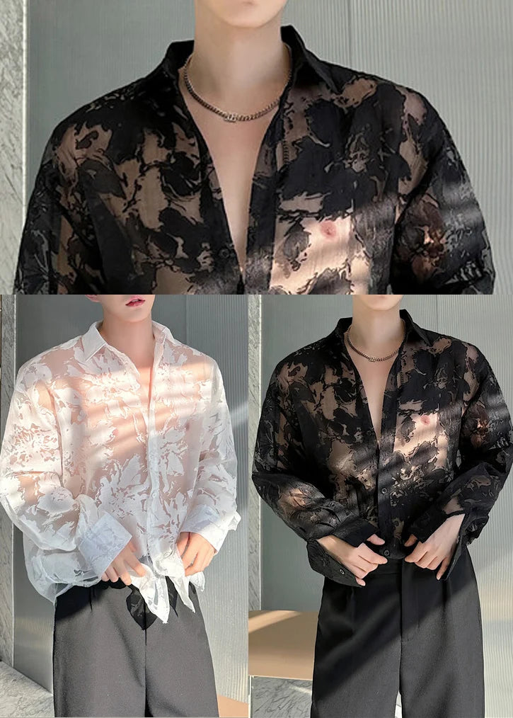 Herenoverhemd Oversized Transparant Met Print Zomerstijl 4