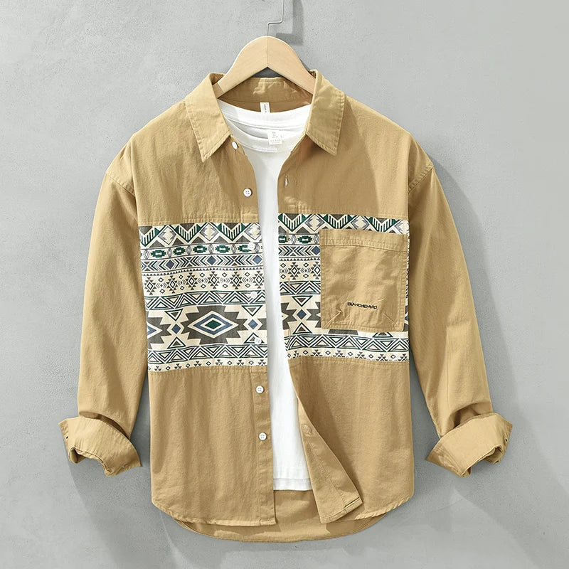 Heren Overhemd Casual Patchwork Katoen 1