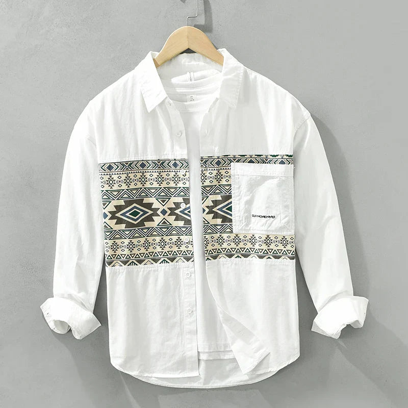 Heren Overhemd Casual Patchwork Katoen 2