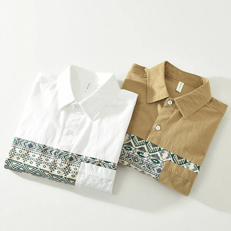Heren Overhemd Casual Patchwork Katoen 6