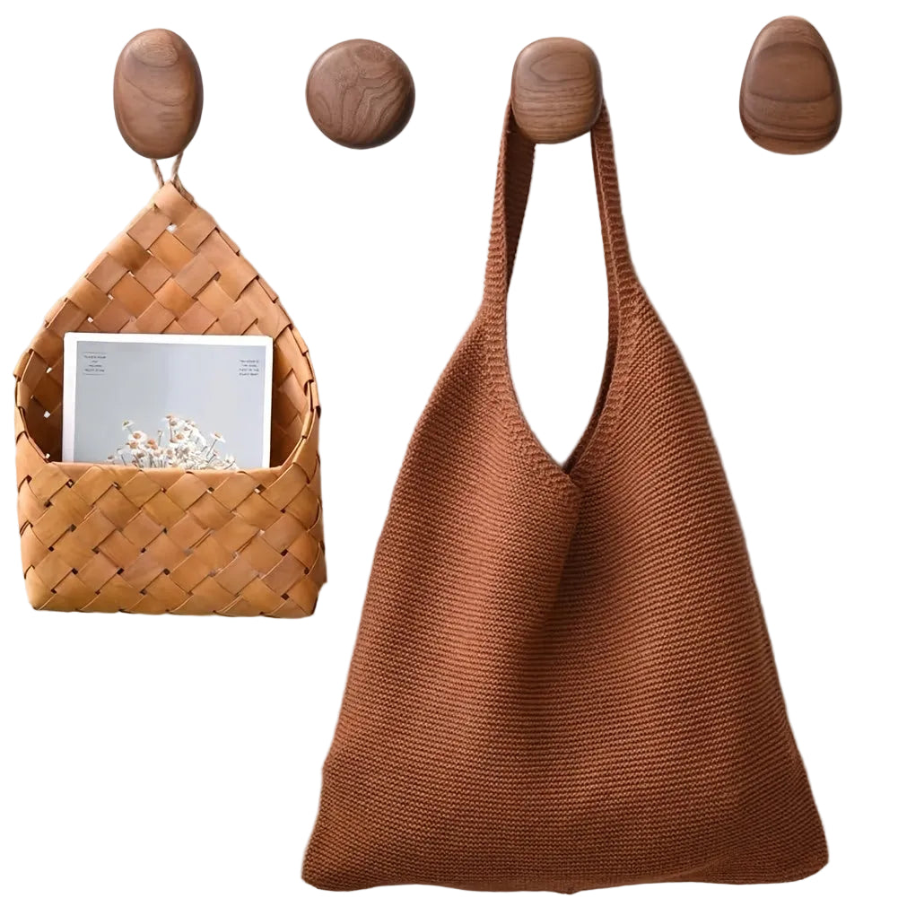 Houten Muurhaken Set Kiezelvorm Minimalistisch 0