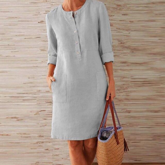 Variant image for Dames Midi Zomerjurk Stijlvol Katoen Ademend Flatterend-14
