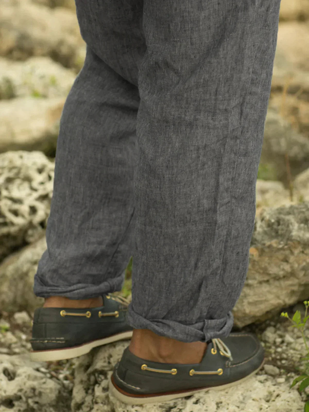 Heren Linnen Broek Beige Grijs Stijlvol Ademend Comfortabel-4