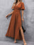 Lange Jurk Dames Geplooide Taille Elegante Ruche Kraag Zachte Stof-2