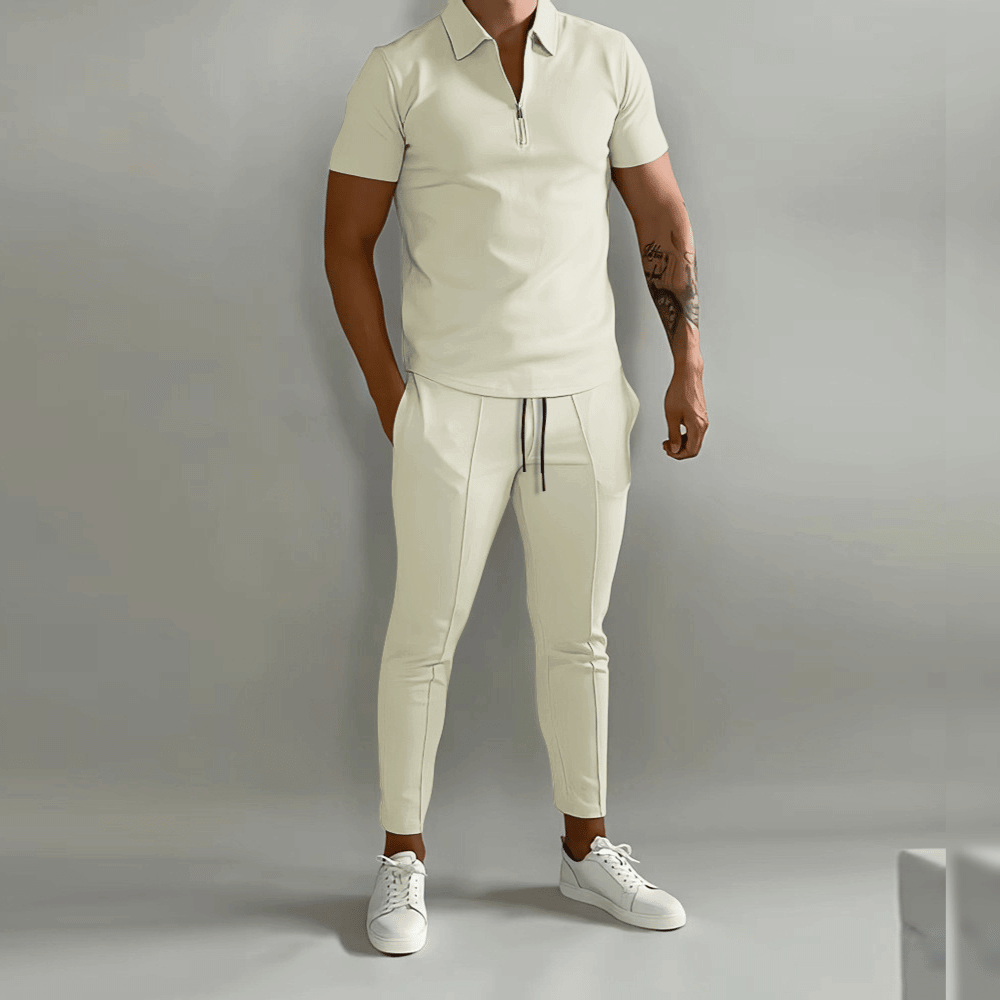 Variant image for Heren Trainingspak Slim Fit Poloshirt met Halve Rits en Slanke Broek-15