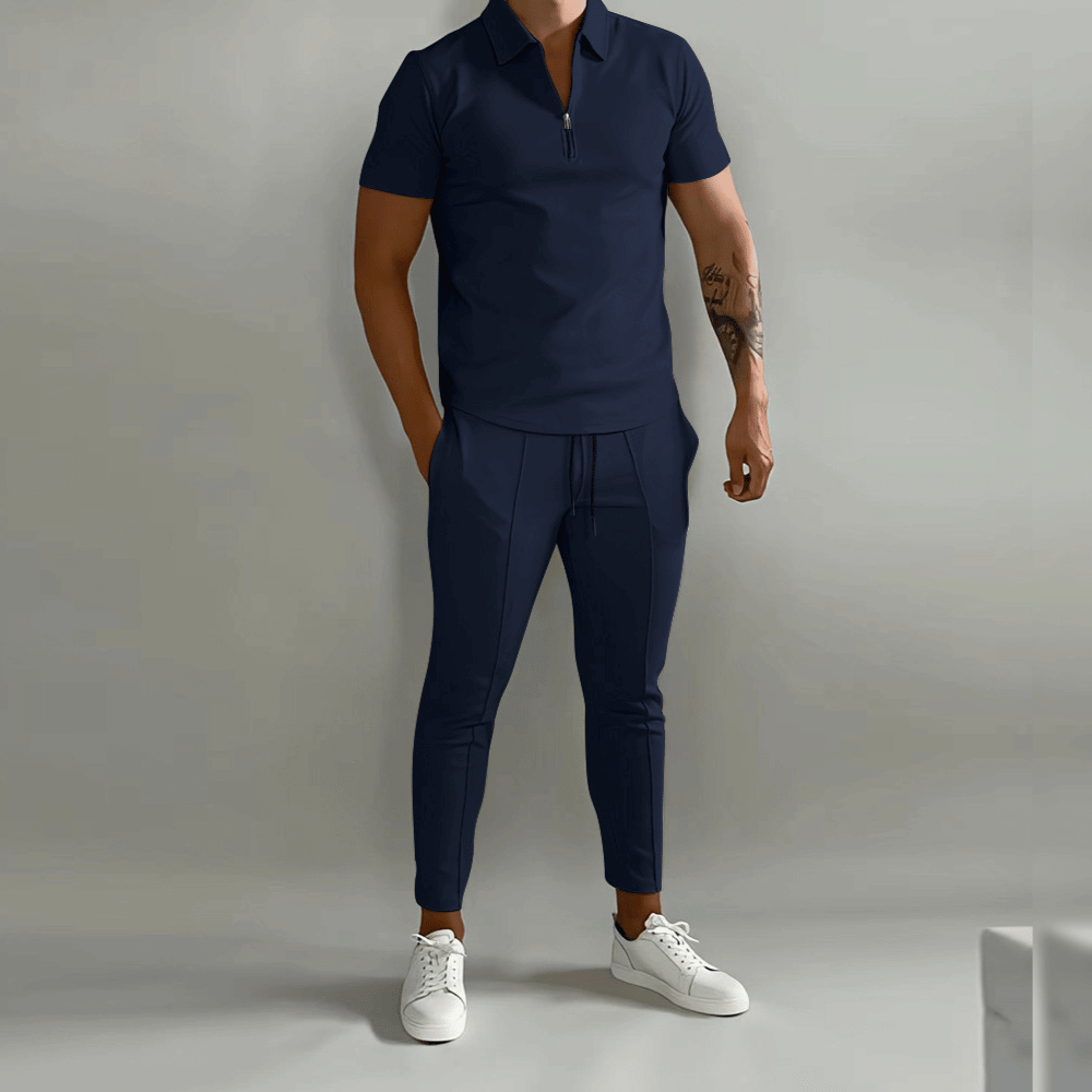 Variant image for Heren Trainingspak Slim Fit Poloshirt met Halve Rits en Slanke Broek-1