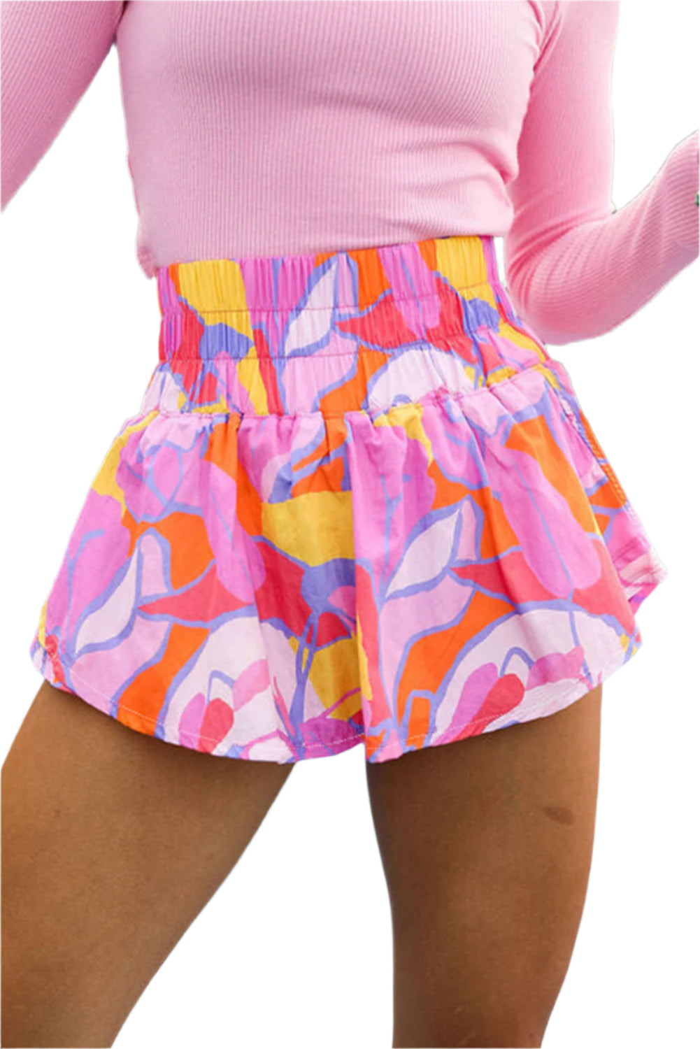 Korte Broek met Smock Taille en Abstracte Print voor Dames 0