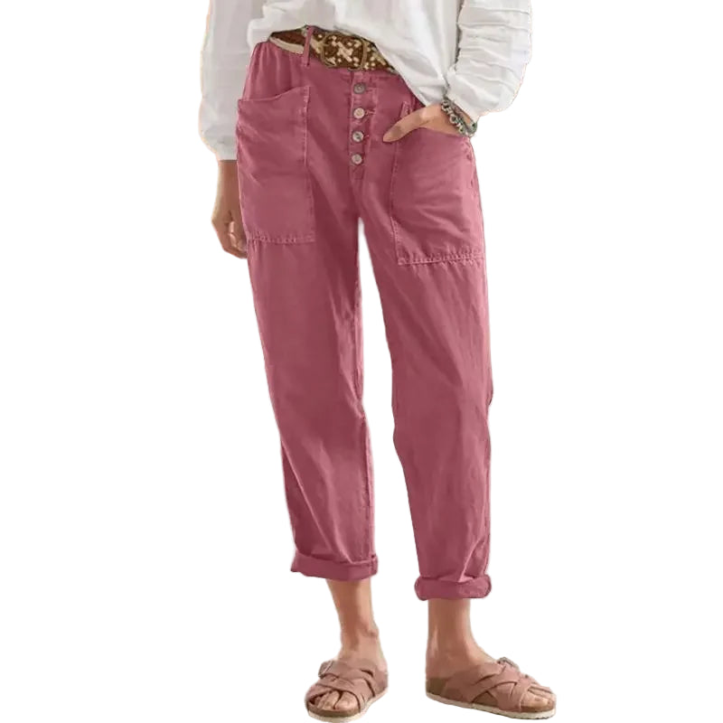 Lange Broek Dames Oversized Katoen-Linnen Casual met Zakken 0